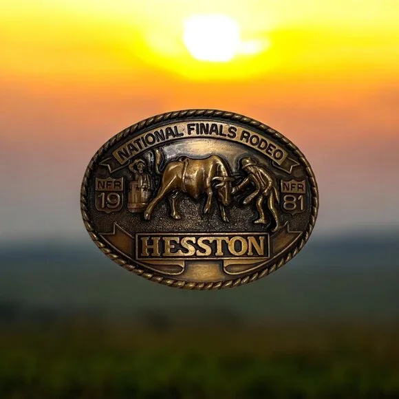 Vintage 1981 Brass Hesston National Finals Rodeo 7th Edition Belt Buckle - Picture 2 of 4